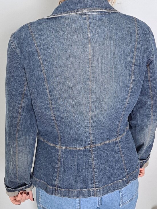 Y2K Ann Taylor Loft Womens Denim Blazer Jacket Size 8 Button Front Cotton Blue - Picture 4 of 10